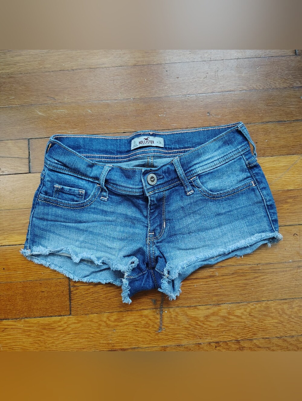 Hollister Micro Mini Jean Denim Short Shorts Low Rise Y2K Style Sz 0 / 24" XS